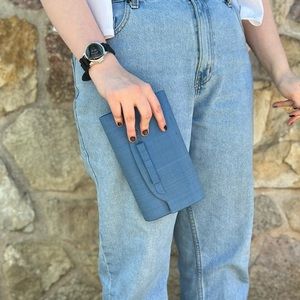 Vintage light blue clutch purse with coin purse